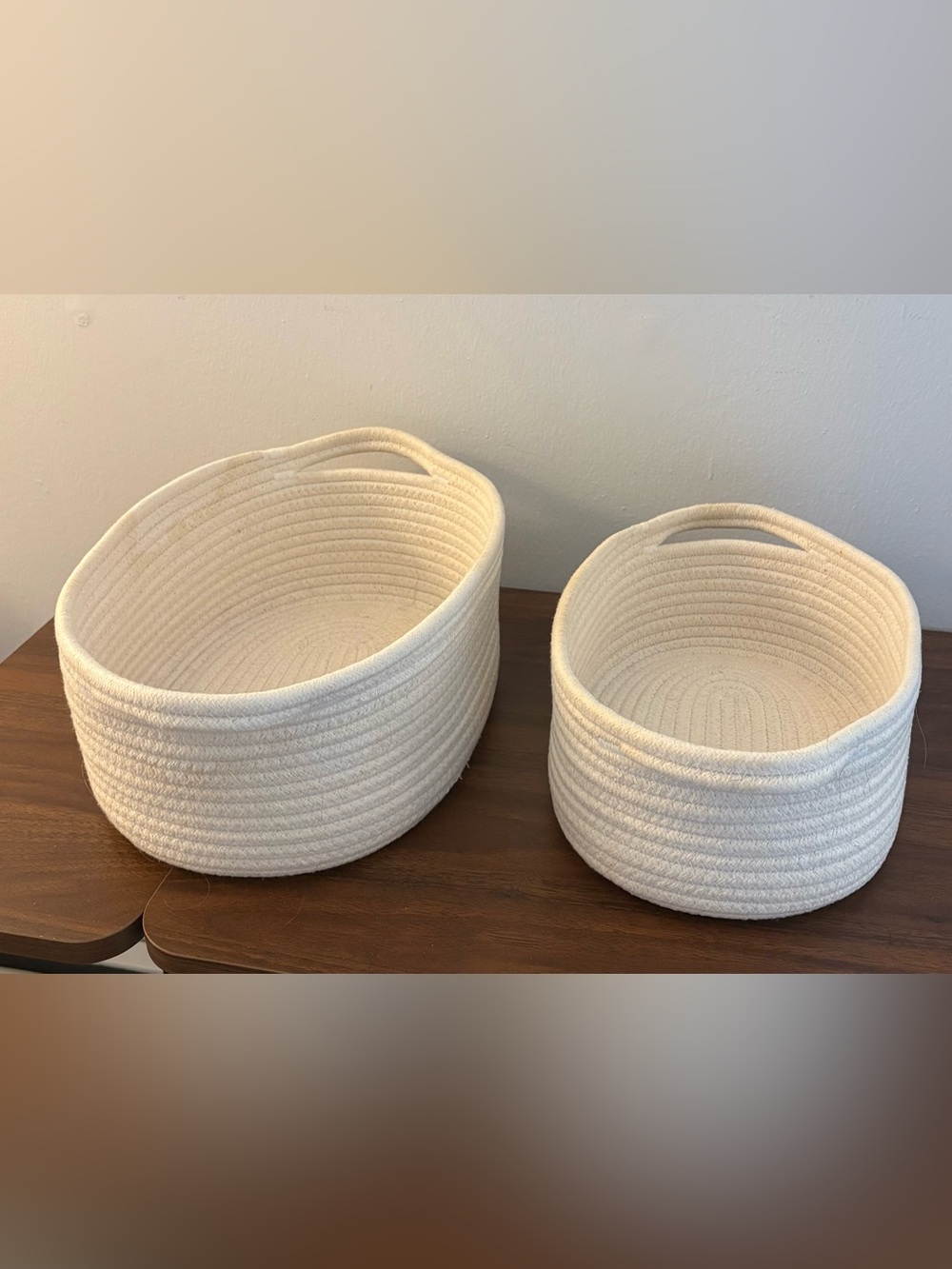 Cream Rope Storage Basket Duo with Built-In Handles